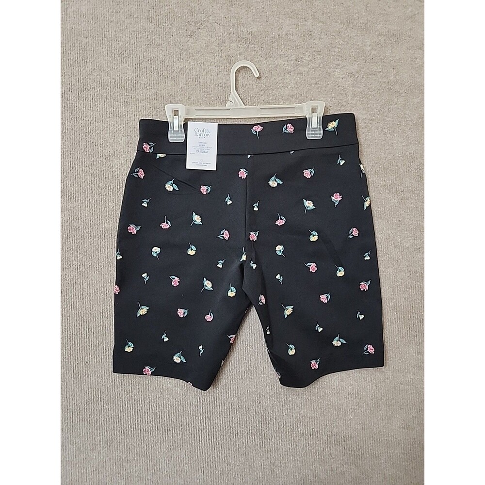 Croft Barrow Effortless Stretch Bermuda Shorts Womens 10 Petite Black Floral NEW - Picture 5 of 10
